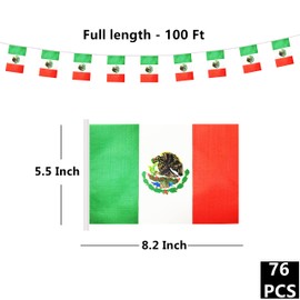 100 Feet Mexico Mexican Banner Flag String, Mexico Mini Flag Small Banner, for Party, Shops and Bars Decorations, Outdoor Decorations, 76 Flags