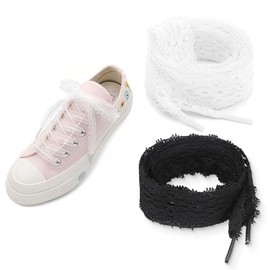 2 Pairs Shoelaces, Black and White Lace Shoelaces, Women's Flat Sole Flower Lace Laces, Ballet Style, Lace, Elastic Lace, White