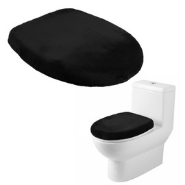 FRCTLNKG 1 Pc Black Toilet Cover, Soft Velvet Polyester Black Toilet Seat Cover, Absorbent & Machine Washable (15.75 × 10.63inch)