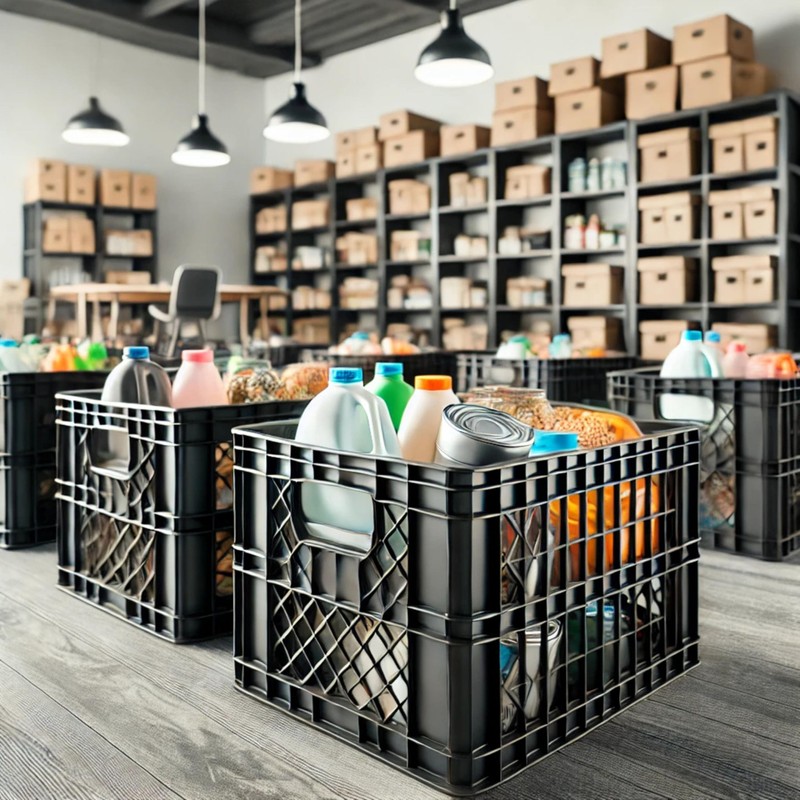 FLI Products Heavy-Duty Black Milk Crates for Storage, Organization &