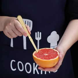 Gold Grapefruit Spoons 3 Pieces Set, 2 Stainless Steel Grapefruit Spoon And 1 Grapefruit knife With Titanium Plating, Grapefruit Utensil Set, Serrated Edges Spoon pack of 3 (Gold)