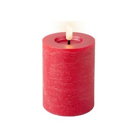 Lumineo Battery Operated Red Wax 4.5 in Candle, Realistic Warm White Flame, 6-Hour Timer, 2 AAA Batteries (Not Included)