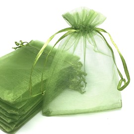 ANSLEY SHOP 100pcs 4x5 Inches Drawstrings Organza Gift Candy Bags Wedding Favors Bags (Grass Green)
