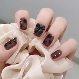 FIEONCIY Press on Nails Short Square Shaped Glossy Full Cover Acrylic Extra Short Square False Nails with Love Heart Designs Artificial Fake Nails Glue Stick ons Fingernails for Women Girls(Z108)