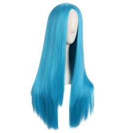MapofBeauty MapofBeauty 28 Inch/70cm Women Special Natural Long Straight Synthetic Wig (Cyan Blue)