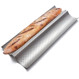 KITESSENSU 15 Inch Silver Baguette Baking Pan Nonstick Bread Pan For Homemade Breads