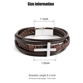 Hamoery Leather Cross Bracelet for Men Braided Stainless Steel Bracelets Gift for Him Dad Husband Brother Son Grandson