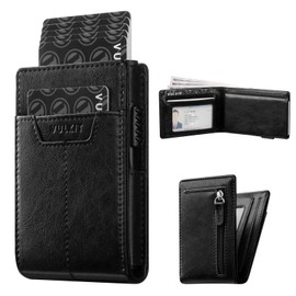 VULKIT Pop up Wallet for Men, Vertical Leather Credit Card Holder Wallet RFID Blocking with Cash Slot, Coin Pocket, ID Window Black