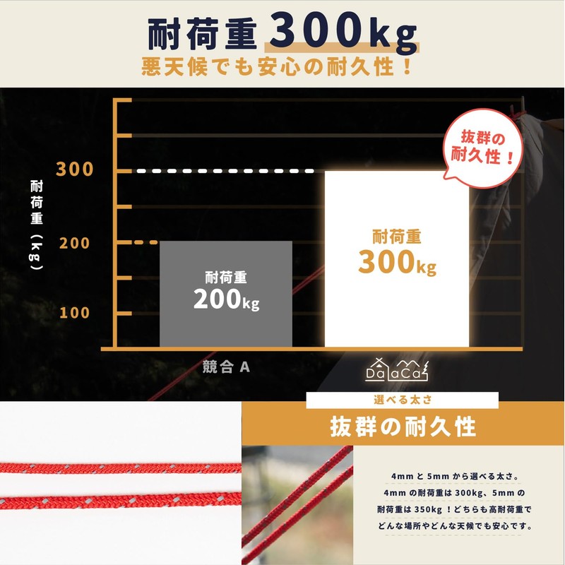 DaLaCa Paracord Tent Rope, Reflective Material, Thickness 0.16 / 0.20