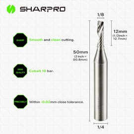 SHARPRO O Flute Upcut Spiral Rouer Bit 1/4 Inch Shank 1/8 Inch Cutting Dia. Carbide Single Flute CNC Router Bit, Ideal for Aluminum, Plastic, Acrylic, Wood, MDF and PVC