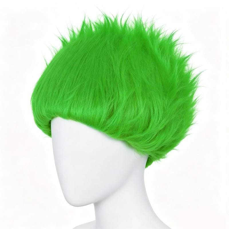 ESUNO Short Green Wig Men Unique Spiky Headband Dark Green
