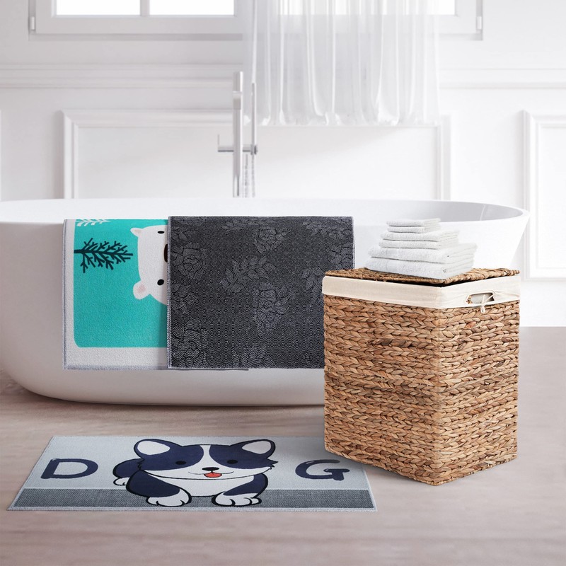 Handmade Rectangular Water Hyacinth Wicker Laundry Hamper with Lid Natural,