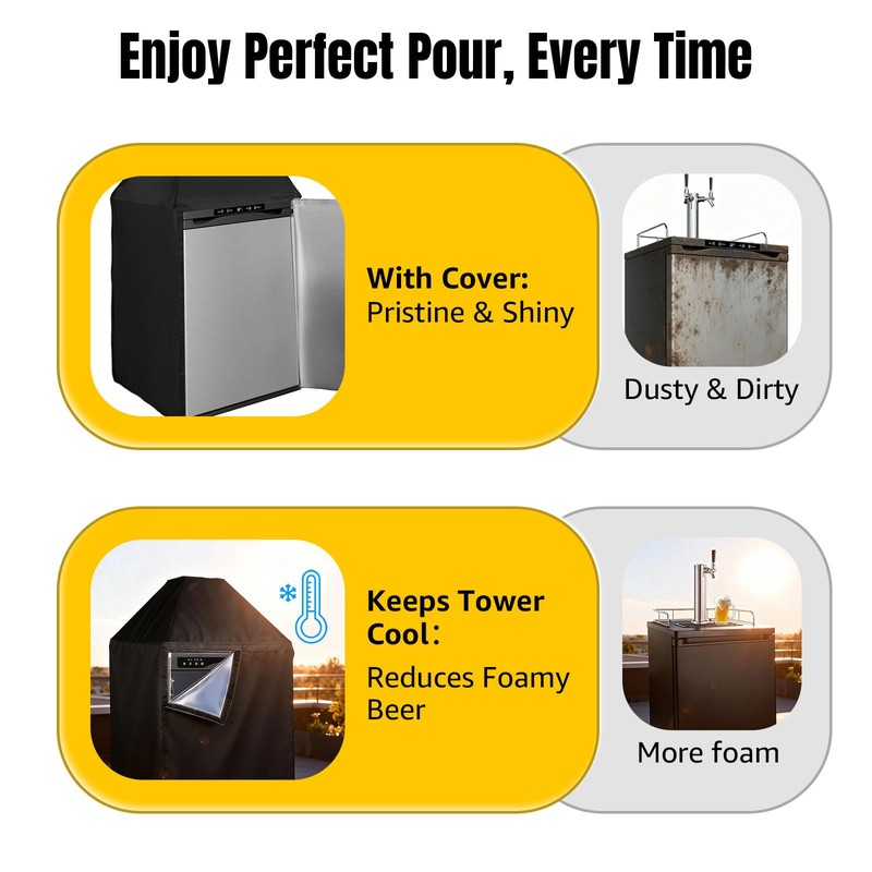 MRbrew Kegerator cover, Waterproof Kegerator Beer Tower Cover 420D Silver-Coated