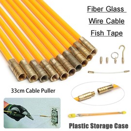 13FT/33CM Fiberglass Running Electrical Wire Cable Glow Rods Wire Pulling, Fish Rods Electrical Kit with 5 Different Attachments and Fish Tape Wire Puller Kit