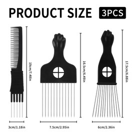 3Pcs Metal Afro Comb Black Plastic Afro Comb Basic Hairdressing Styling Tool Metal Pick Set for Afro Wide Tooth Man and Women Afro Comb for Curly Hair Foam Wavy Hair Pick Curly Hair Comb