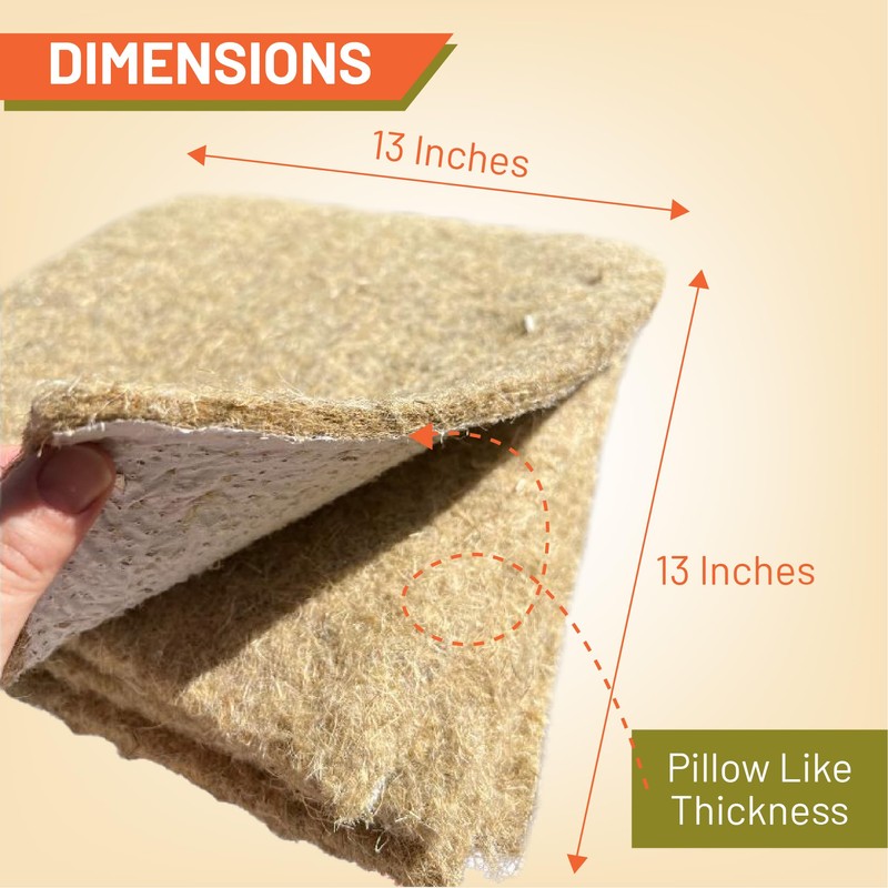 HURDZ HEMP Nesting Pads for Chicken Coop 13”x13-100% Natural, Super
