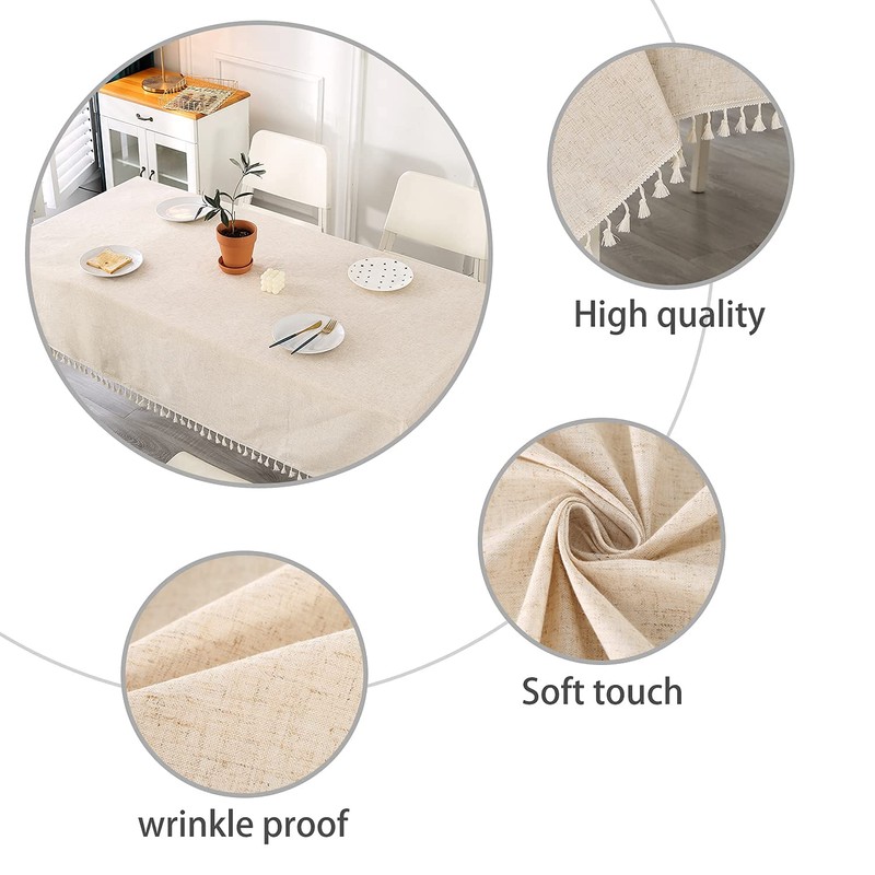 SUCHDECO Beige Lienen Rectangular Tablecloth Washable Kitchen Tablecloth for Birthday