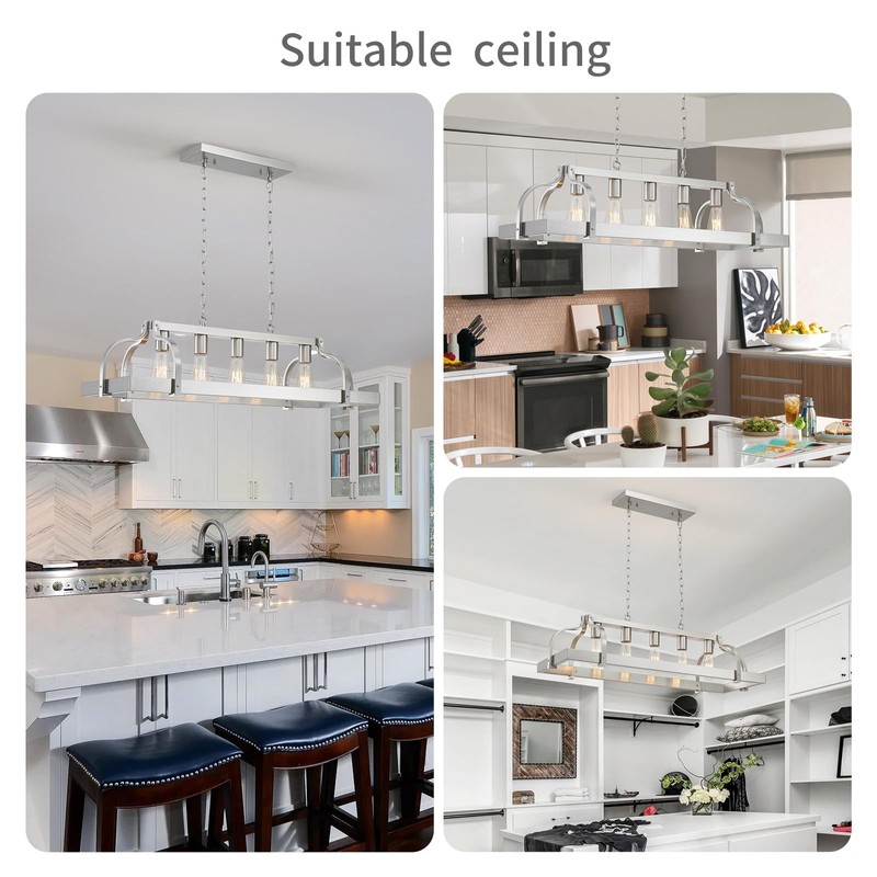 WUZUPS 5-Light Metal Pot Hanging Rack Chandelier Linear Pendant Ceiling