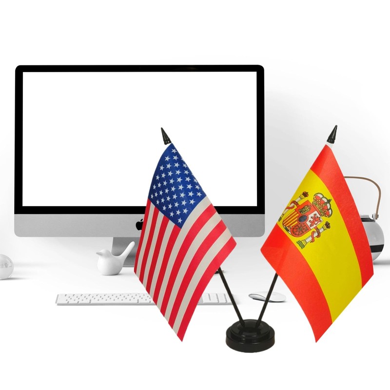 US American & Spain Friendship Table Flag, Spain Desk Flag,