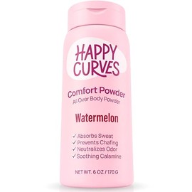 HAPPY CURVES Comfort Powder: Talc Free Anti Chafe Body & Foot Dusting Powder Deodorant to Control Inner Thigh Chafing, and Private Areas 6oz (Pack of 1) - Watermelon