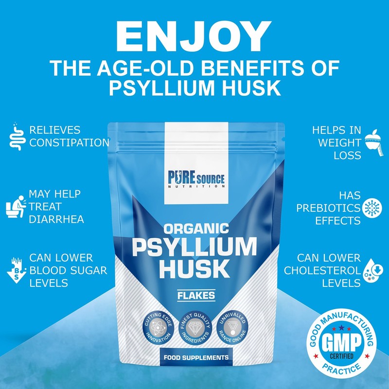 Organic Psyllium Husk Whole 500g - 99% Purity Husks Flakes