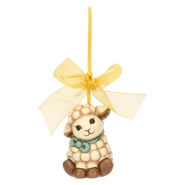 THUN, Addobbo Agnellino Nelly in Ceramica Decorata a Mano con Nastro, Linea Sorprese di Pasqua, 4 x 3.8 x 5.4 cm h