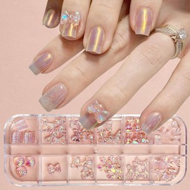12 Grids Colorful Butterfly Rhinestones Nail Charms Simple 12 Shapes Bow Nail Rhinestones Nails Art Charms DIY Sparkling Nail Gems Charms for Nails Aurora Design Manicure Decor for Women Daily Wear