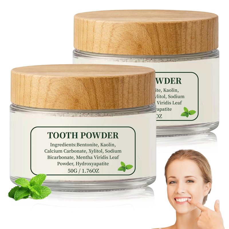 2PCS Hydroxyapatite Tooth Powder, Remineralizing Tooth Powder, with Mint, Hydroxyapatite,
