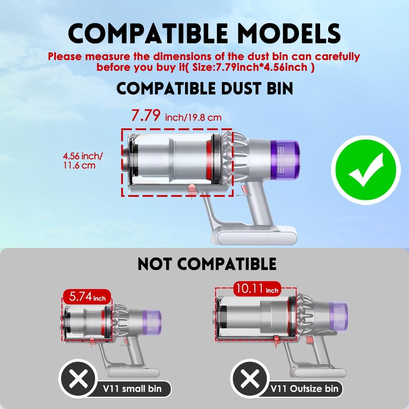Dust Bin Replacement Compatible with Dyson V11 Animal,V11 Extra,V11 Torque