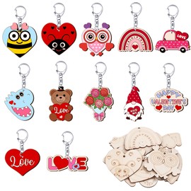 BAPHILE 24 PCS Craft Color Your Own Keychains DIY Wooden Blank Keychains for Boys Girls Exchange Gift Party Decors
