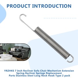 YRZHKS 7 Inch Recliner Sofa Chair Mechanism Extension Spring, Recliner Springs Replacement Parts, Stainless Steel Long Neck Hook Type, 2 Pack