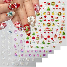 Christmas Nail Art Stickers 3D Cute Santa Claus Nail Stickers Pink White Snowmen Snowflake Nail Design Sticker Self-Adhesive Winter Christmas Tree Nails Decals for Women DIY Nails Supplies 6 Sheets