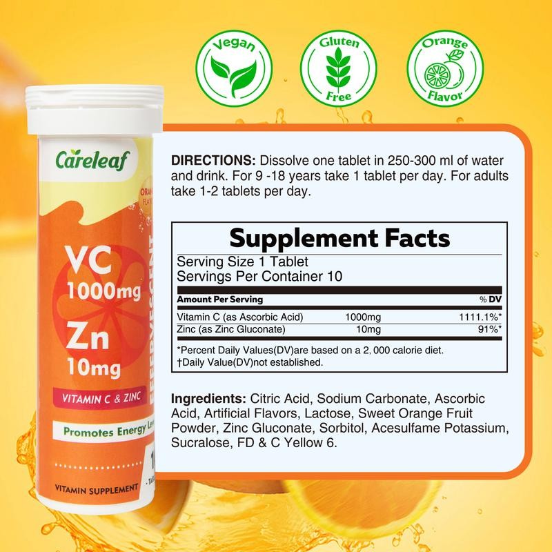 Careleaf Vitamin C 1000mg with 10mg Zinc Effervescent Tablets –