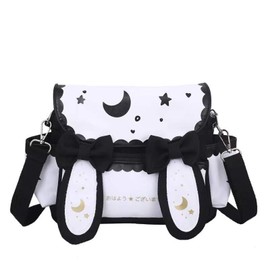 SUFUZEGA Japanese Kawaii Bunny Ear Backpack with Cute Manga Girl School Backpack Book Bag Satchel Student Teen JK (Small, Black)