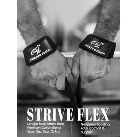 Strive Flex Lifting Wrist Straps for Weightlifting, Bodybuilding, Powerlifting, Strength Training, & Deadlifts - Padded Neoprene with 18 inch Cotton Black.