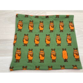 Schal aus Baumwolljersey mit der Maus auf grün, verschiedene Formen: Loop oder Halssocke, ggfs gefüttert mit Baumwollfleece (Innenmaterial Baumwolljersey, Loop)
