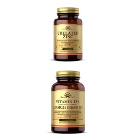 Solgar Solgar Chelated Zinc, 100 Tablets - Zinc for Healthy Skin + Solgar Vitamin D3 (Cholecalciferol) 250 MCG (10,000 IU), 120 Softgels - Immune System Support