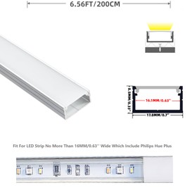 THMOOTHER 10-Pack 6.56FT LED Strip U Channel Diffuser Fitted for Hue Plus, Surface Mounted Tape Light Aluminum Track with Flat Milky Cover, Low Profile Designed for 0.63'' Wide Ribbon (10, 6.56FT)
