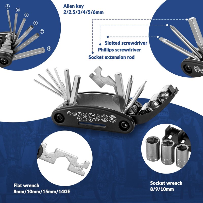 ROCKBROS Bicycle Saddle Bag + 16 in 1 Multifunctional Tool