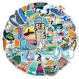 Bric Dodo Pack of 50 Summer Surfing Stickers Car Laptop Phone Guitar Skateboard Motorcycle Bicycle Summer Surfing Stickers Set Vinyl Waterproof Aesthetic Stickers for Teenagers Children Adults