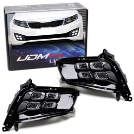 iJDMTOY Direct Fit LED Daytime Running Light Kit Compatible With 2014-2015 Kia Optima, Xenon White High Power 8-LED w/Glossy Bezels, Replace OEM Fog Lamps