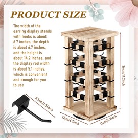 Beeveer Wood Rotating Jewelry Display Tower Rotating Earring Display Stands with 32 Pcs Removable Hooks Earring Holder Keychain Display Shelf for Vendors Selling Store Showcase Home Storage