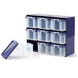 Prym 612399 Sortierkasten mit 9 Boxen, Organizer für kleinteiliges Nähzubehör, pflaumeblau/transparent, 27 x 12 x 21cm
