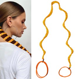 Rip Hair Ties for Long Thick Curly Hair, 27" Elastic Spiral Ponytail Wrap Braided Pony Tails Holders Hair Tie for Women Girls Stretchy Hair Bands for Swim Beach Workout Bike GYM- Orange/Yellow-Single
