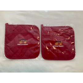 Wells Fargo 2 WELLS FARGO Bank Red Potholders with Embroidered Stagecoach - Brand New