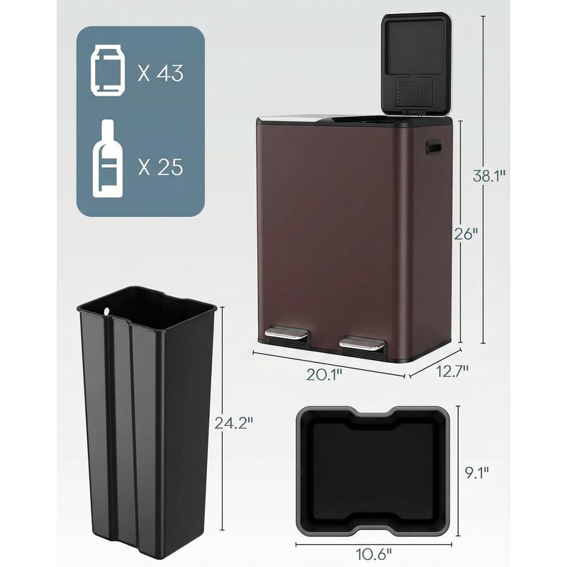 ComfyCorner 16 Gal (2 x 30 L) Dual Trash Can,