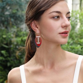 MALOYANVE Layered Football Earrings for Women Unique Lightweight Glitter Faux Leather Footballs Sports Rugby Teardrop Dangle Drop Statement Earrings Sport Lover Jewelry (Glitter Black)