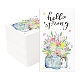 100 Pcs Hello Spring Paper Napkins 3 Ply Watercolor Tulip Flowers Butterfly Disposable Absorbent Hand Towels Colorful Floral Guest Napkins for Seasonal Wedding Dinner Bathroom Supplies Decorations