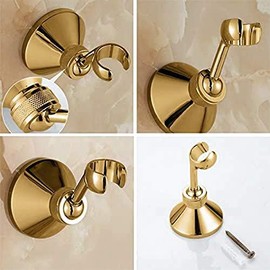 Universal Bathroom Adjustable Shower Head Wall Mount Holder Base Removable Bracket Shower Head Adapter for Kids or Adults(Triangle Titanium Gold)