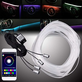 RGB multicoloured ambient lighting interior lighting 6 metres light strip for door panelling footwell centre console with Bluetooth app control, 4 x modules.